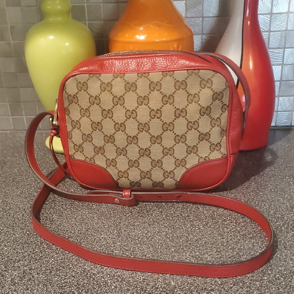 Gucci Bree Monogram Bag Red Trim Crossbody